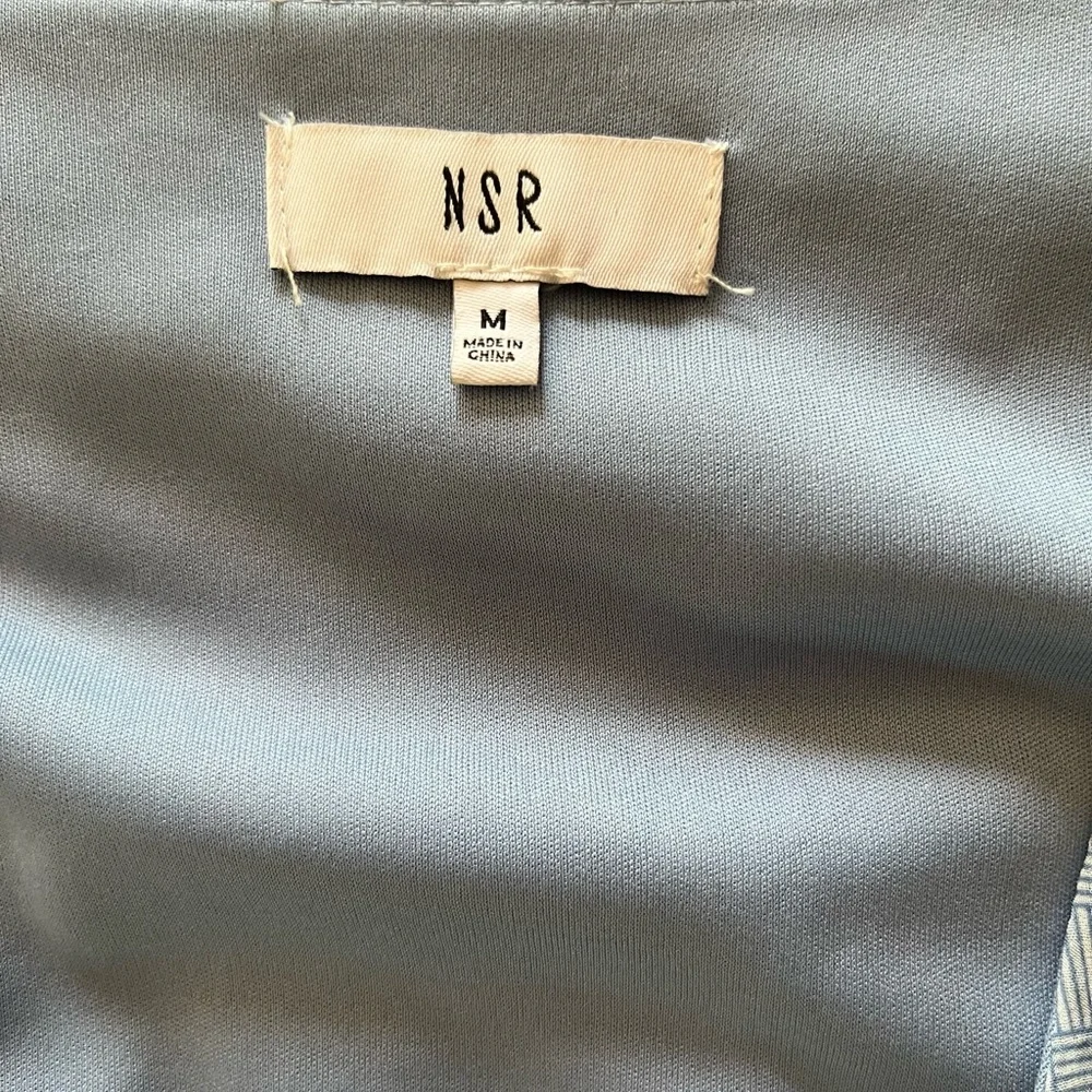 NWOT Light Blue Overlay Sheer Dress, by NSR, Hi low, Sheer Long sleeves, Medium - Picture 14 of 15